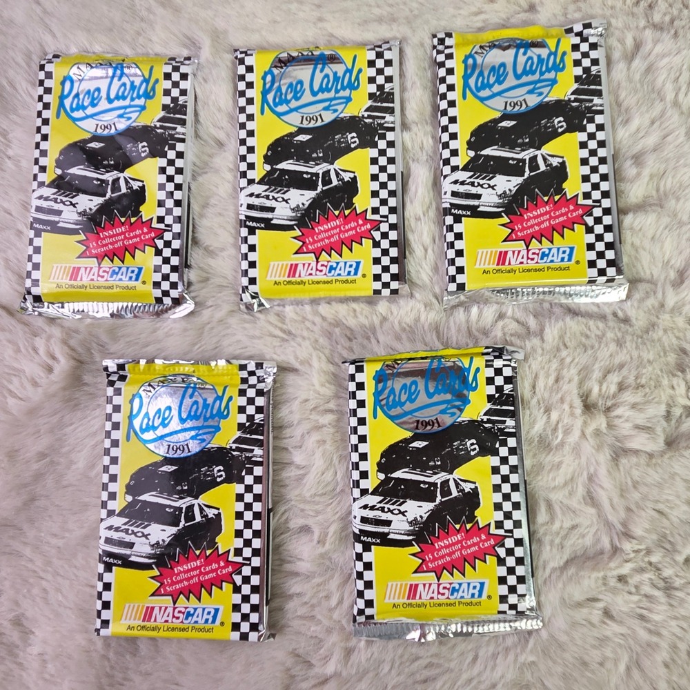 Lot of 5 1991 Maxx Race Cards NASCAR Trading Card Packs Factory Sealed Vintage